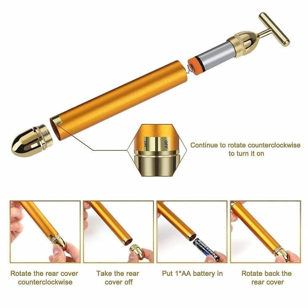 ULX Golden Energy Beauty Bar Massager – 24K Gold Electric Facial Roller, Waterproof, Anti-Wrinkle (Battery Included)