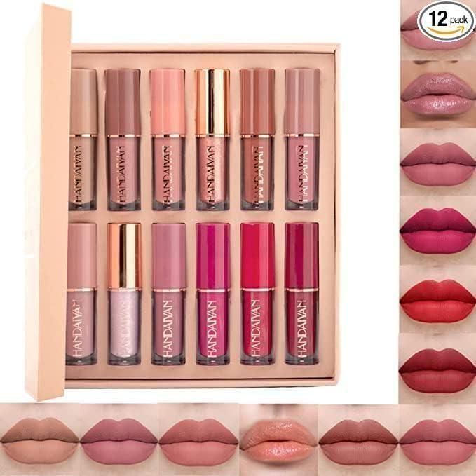 Lipstick Set of 12 Matte Velvet Mini Liquid Lipstick Set for Women - Long Lasting, Waterproof Lipstick
