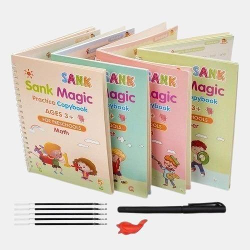 Magic Practice Copybook Set for Kids – Number Tracing & Calligraphy (4 Books + Pen + Grip + 10 Refills)