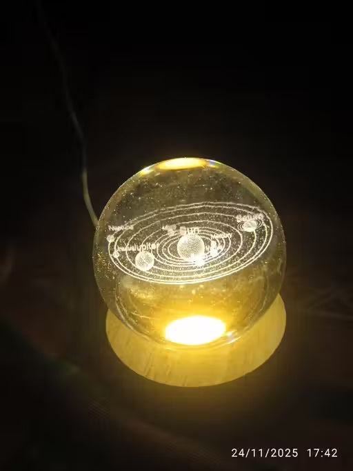 3D Glass Astronomy Night Lamp with LED Base – Solar System Design