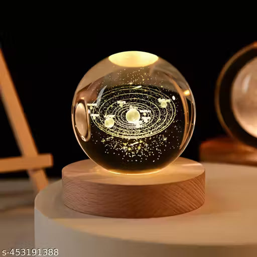 3D Glass Astronomy Night Lamp with LED Base – Solar System Design