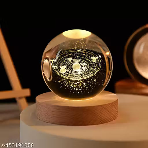 3D Glass Astronomy Night Lamp with LED Base – Solar System Design